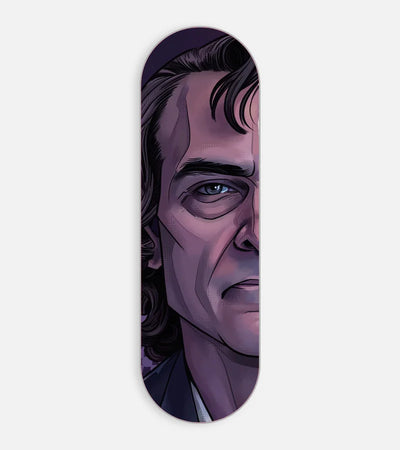 Mobile phone grip slider with a colorful design on a white background