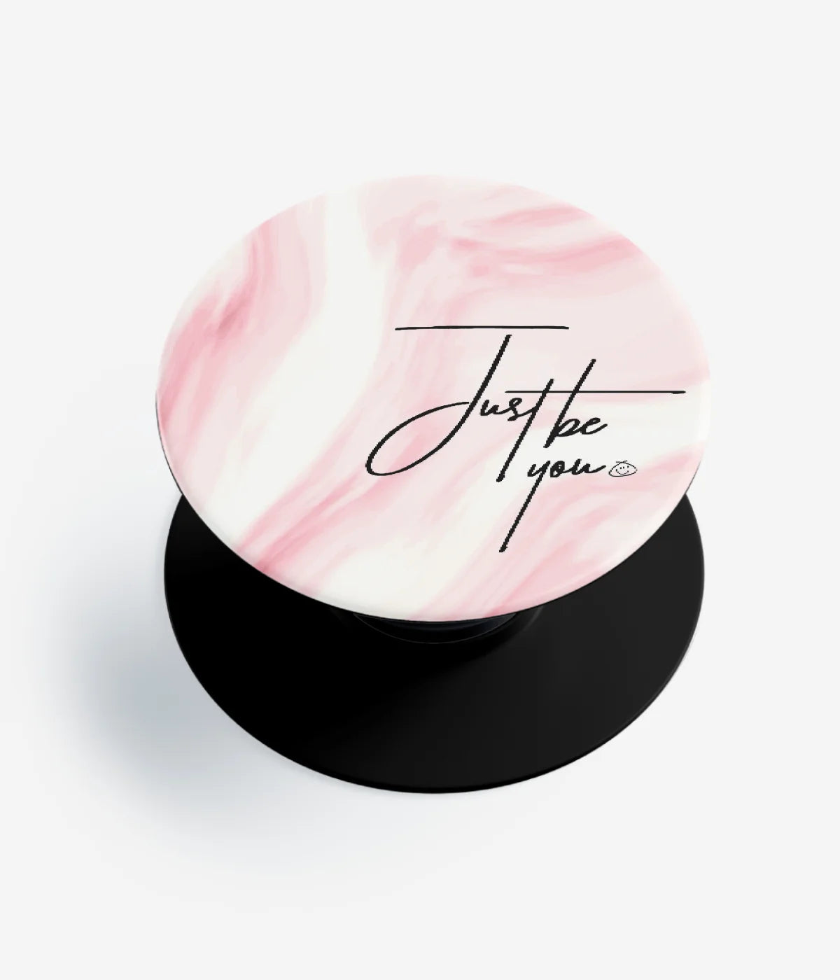 A top-down view of a phone grip holder on a clean white background