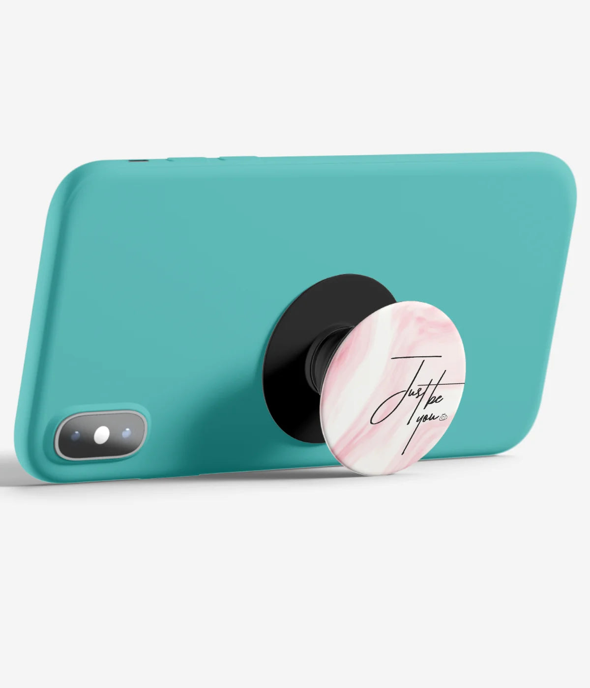 An image demonstrating how to use the phone grip as a stand to hold a mobile phone in landscape mode for hands-free viewing