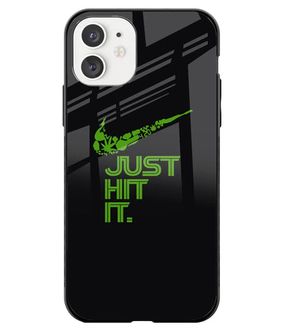 A front-on view of a glass phone case with a colorful design.