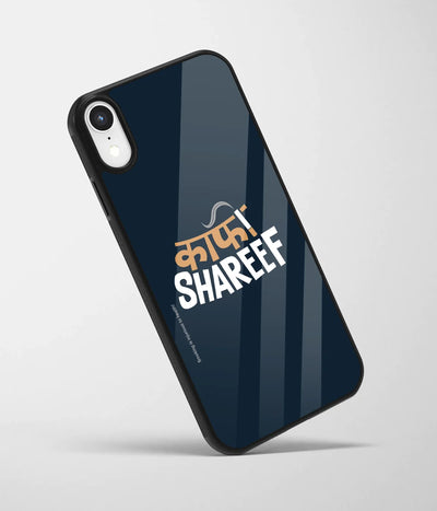 An angled view of a glass phone case featuring a vibrant design.
