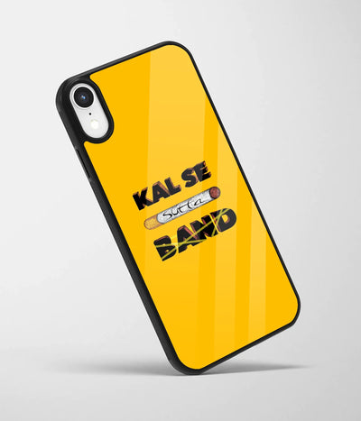 An angled view of a glass phone case featuring a vibrant design.