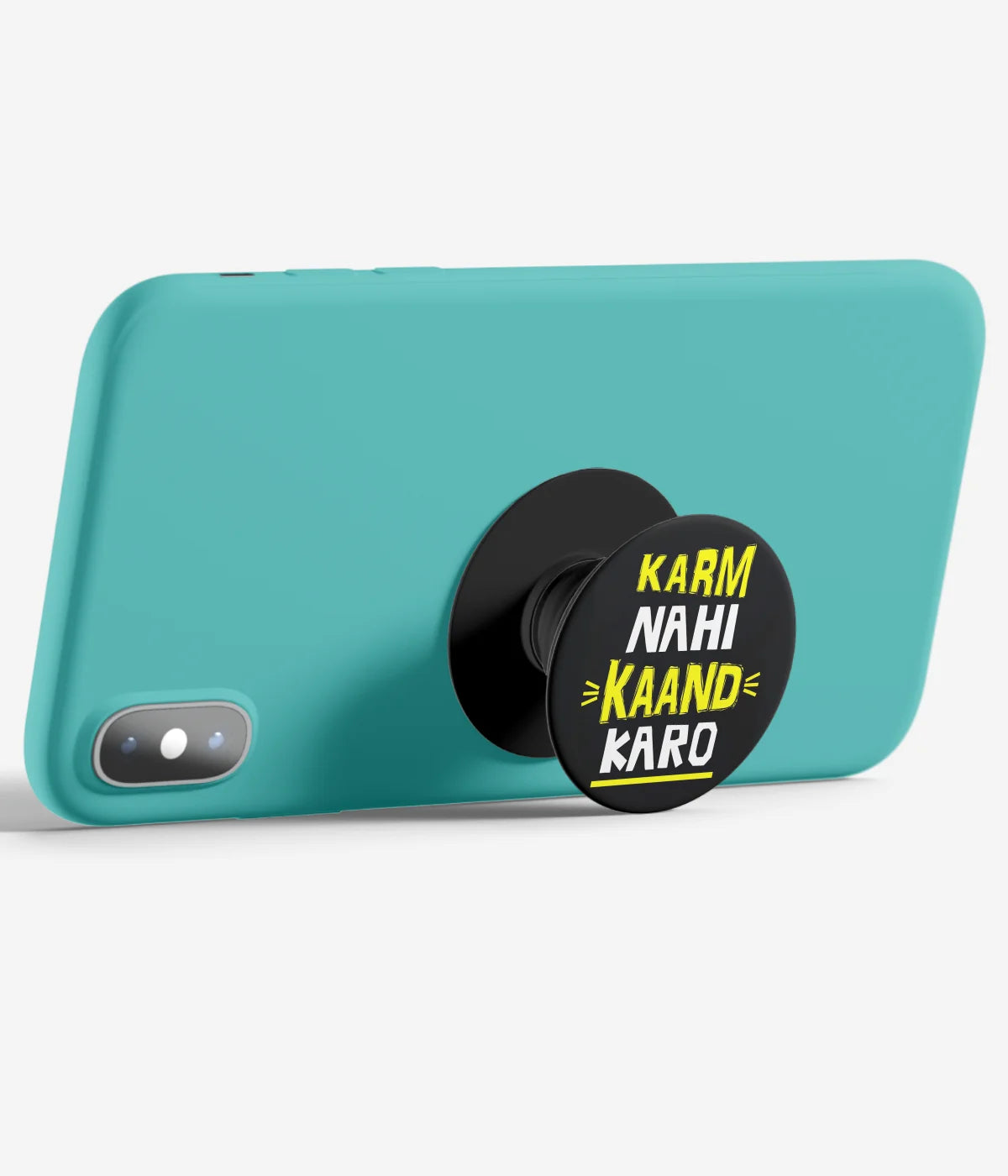 An image demonstrating how to use the phone grip as a stand to hold a mobile phone in landscape mode for hands-free viewing