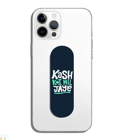 A phone grip slider applied to the back of a smartphone.