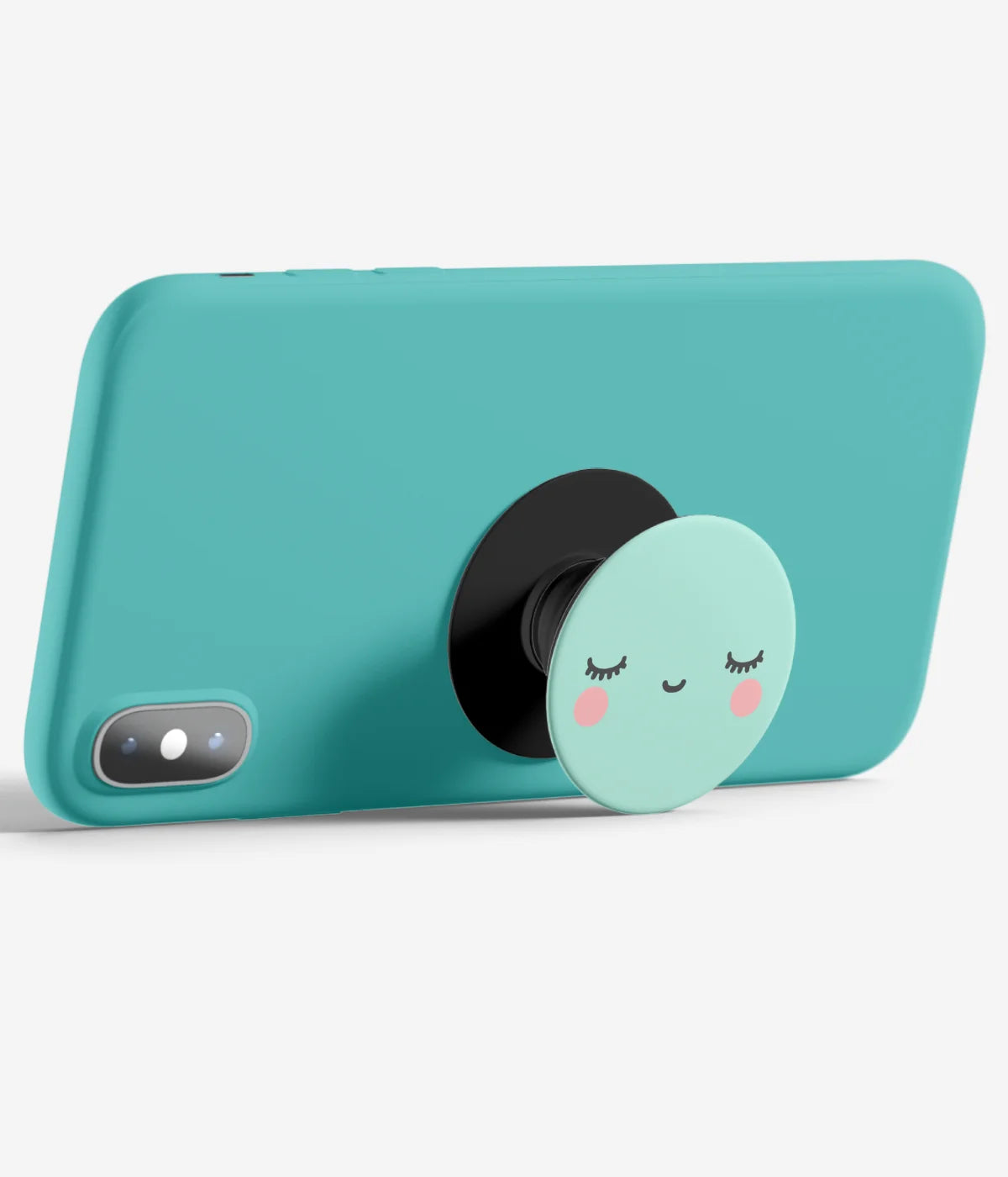 An image demonstrating how to use the phone grip as a stand to hold a mobile phone in landscape mode for hands-free viewing