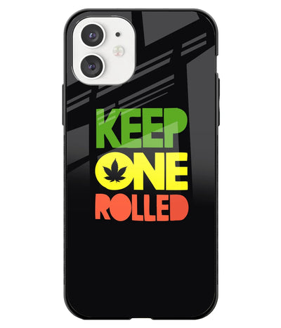 A front-on view of a glass phone case with a colorful design.