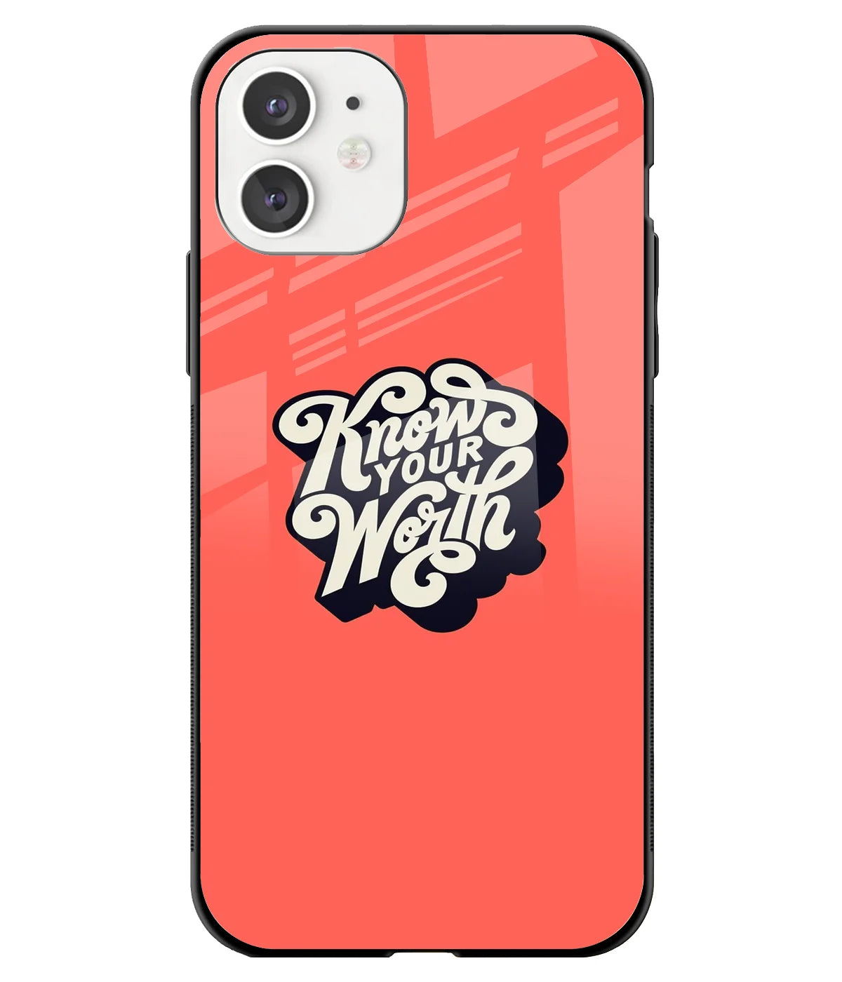 A front-on view of a glass phone case with a colorful design.