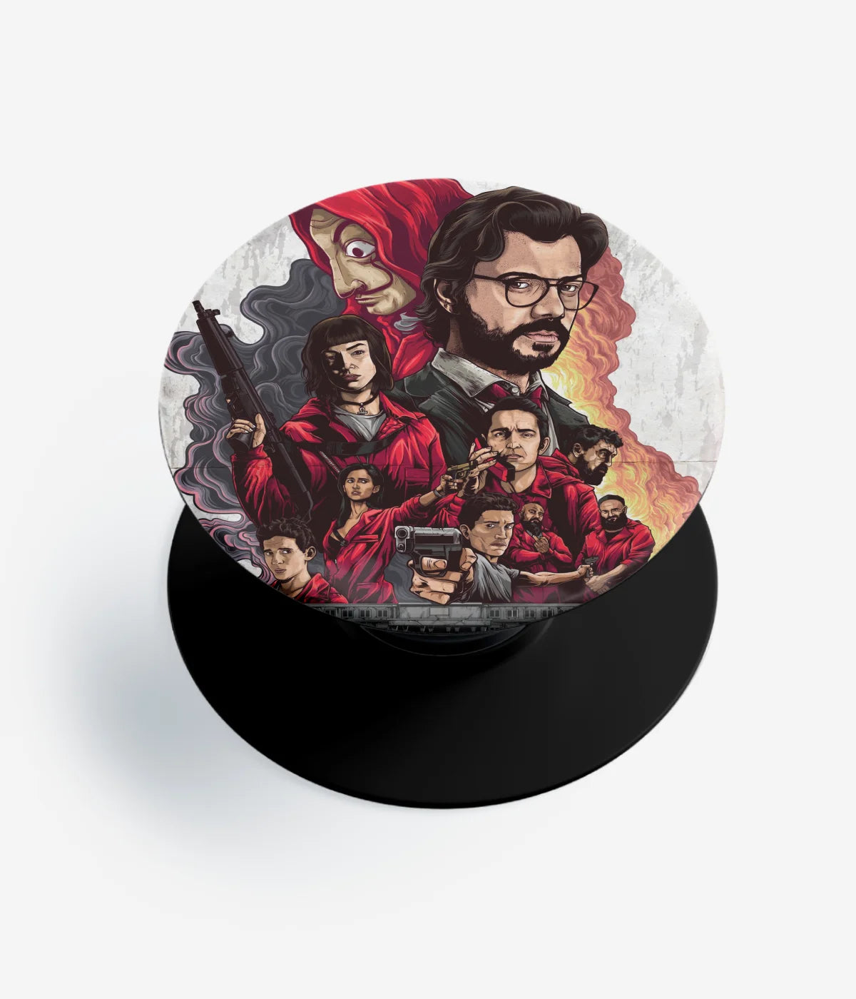 A top-down view of a phone grip holder on a clean white background