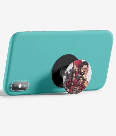 An image demonstrating how to use the phone grip as a stand to hold a mobile phone in landscape mode for hands-free viewing