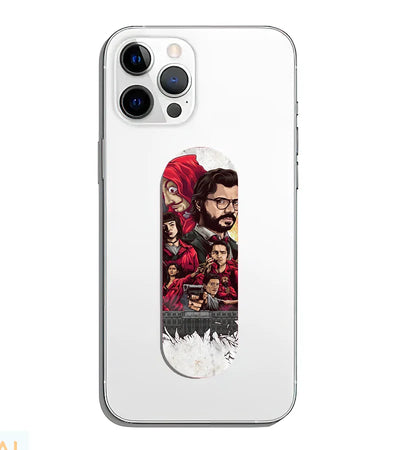 A phone grip slider applied to the back of a smartphone.