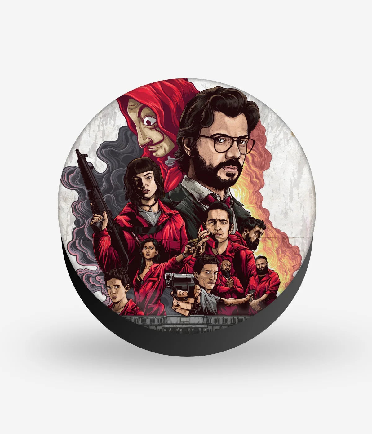 Mobile phone grip with a colorful design on a white background