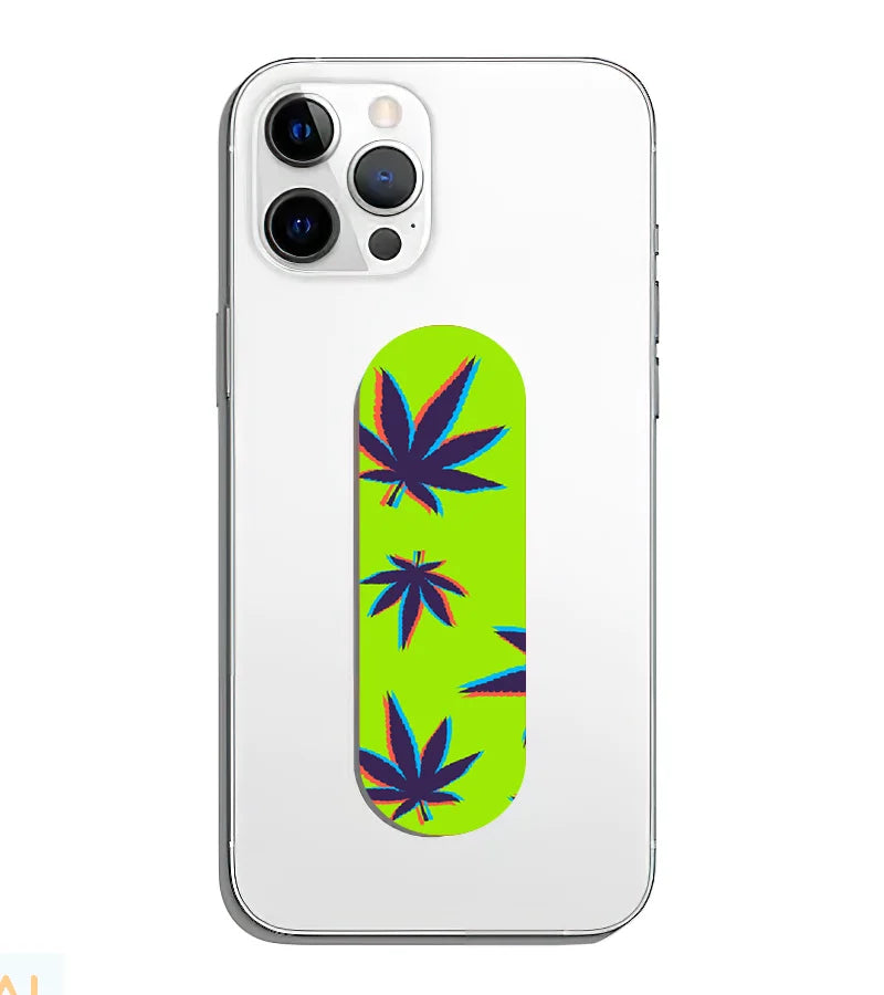 A phone grip slider applied to the back of a smartphone.