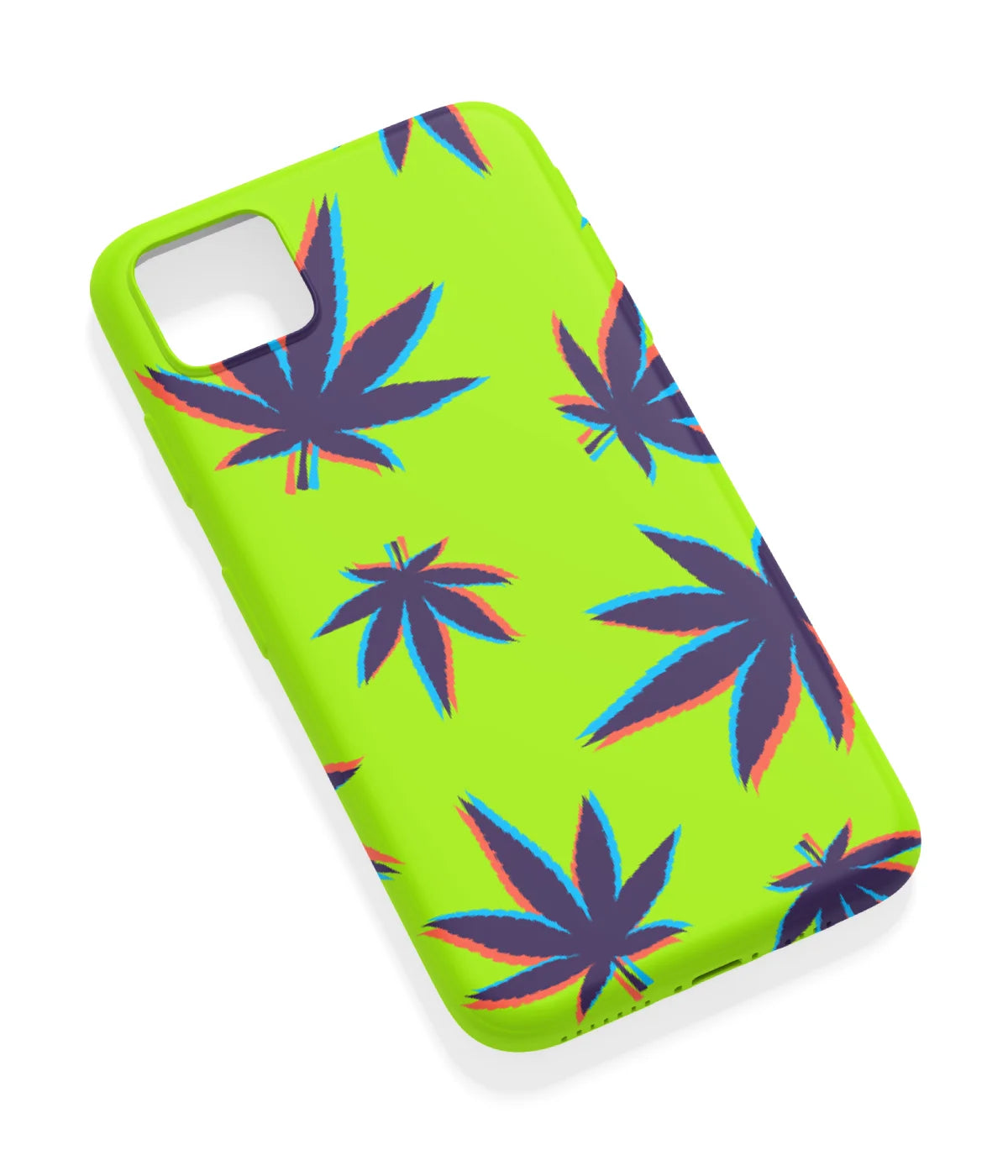 An angled view of a soft silicone case featuring a vibrant design.