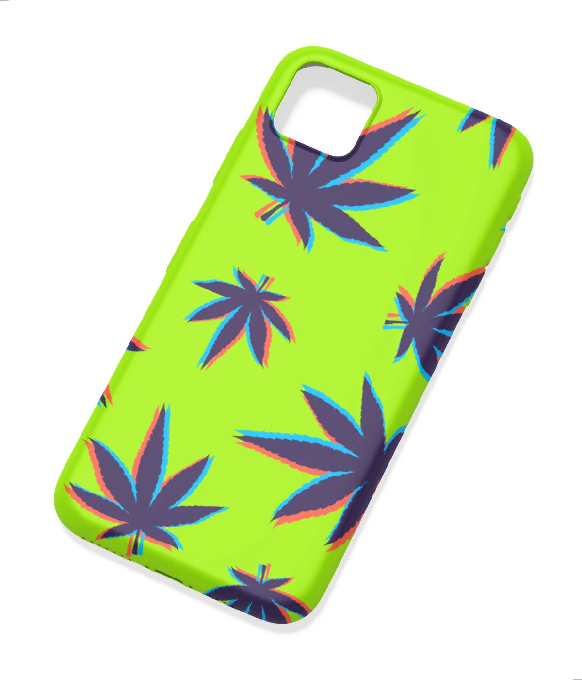 An angled view of a soft silicone case featuring a colorful design.