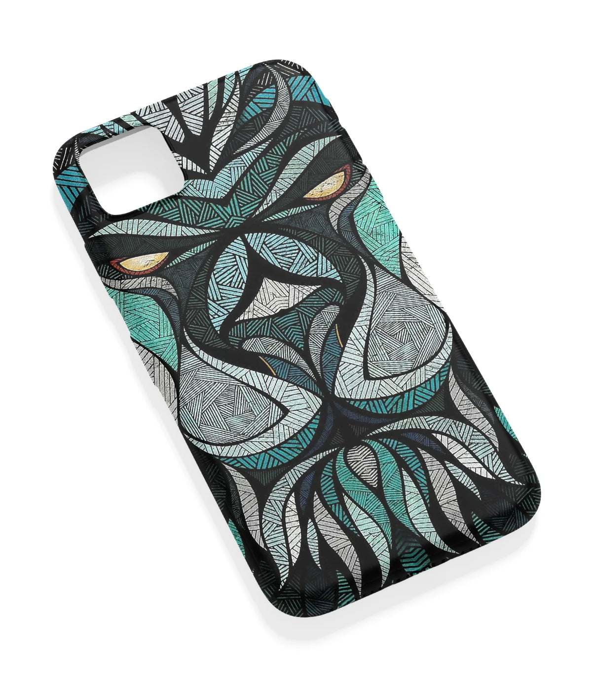 An angled view of a soft silicone case featuring a vibrant design.