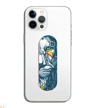 A phone grip slider applied to the back of a smartphone.