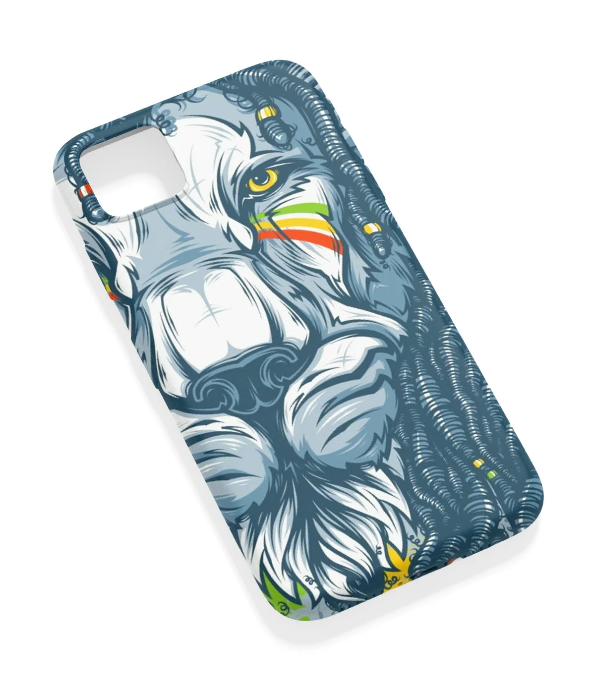 An angled view of a soft silicone case featuring a vibrant design.