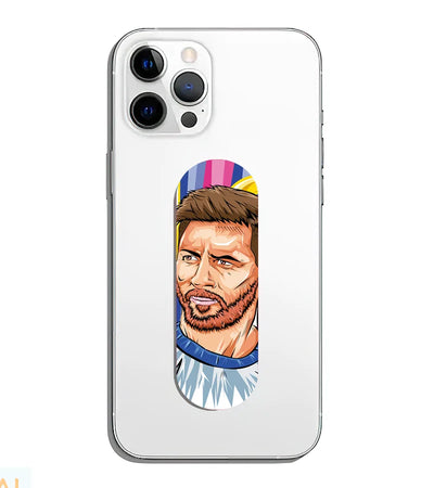 A phone grip slider applied to the back of a smartphone.