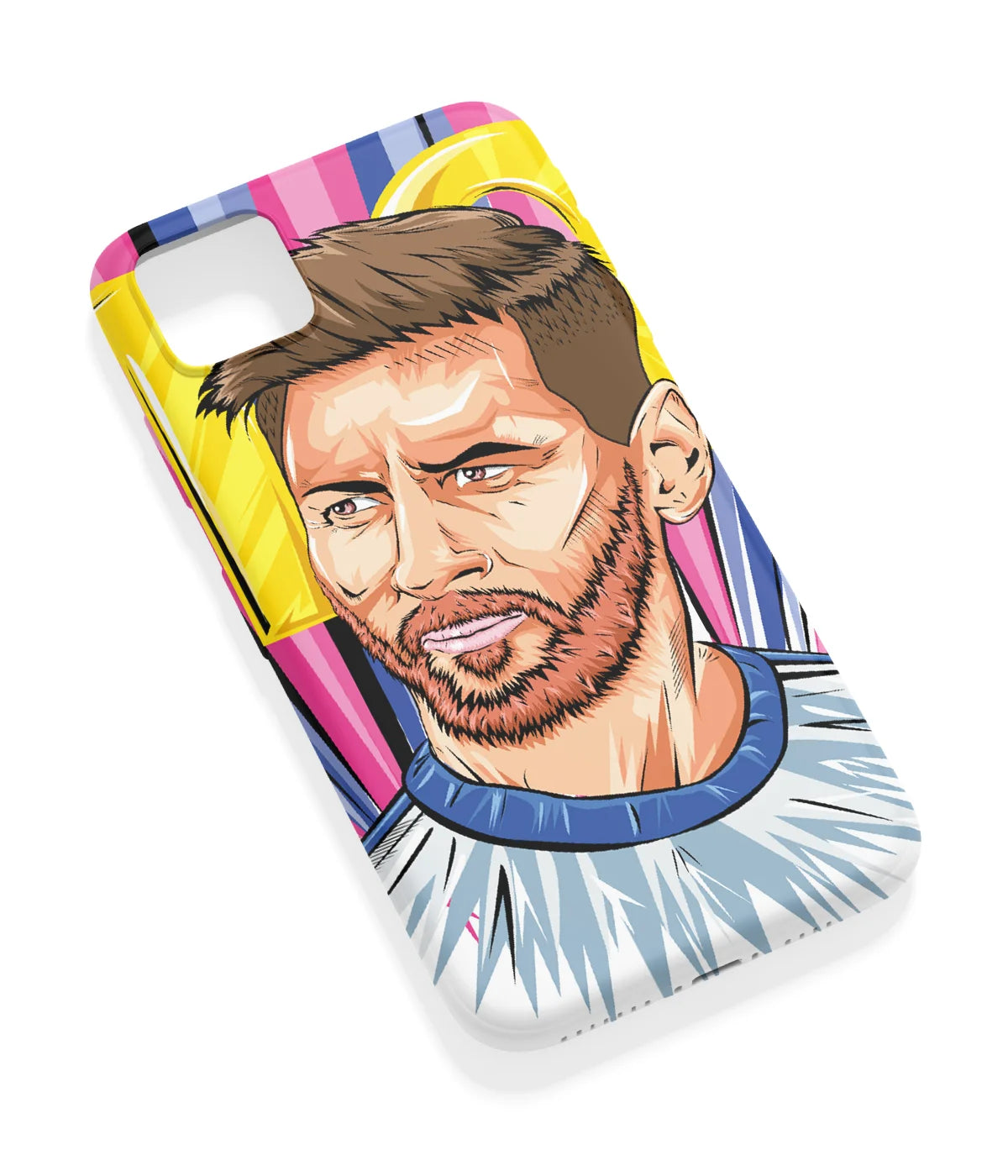 An angled view of a soft silicone case featuring a vibrant design.