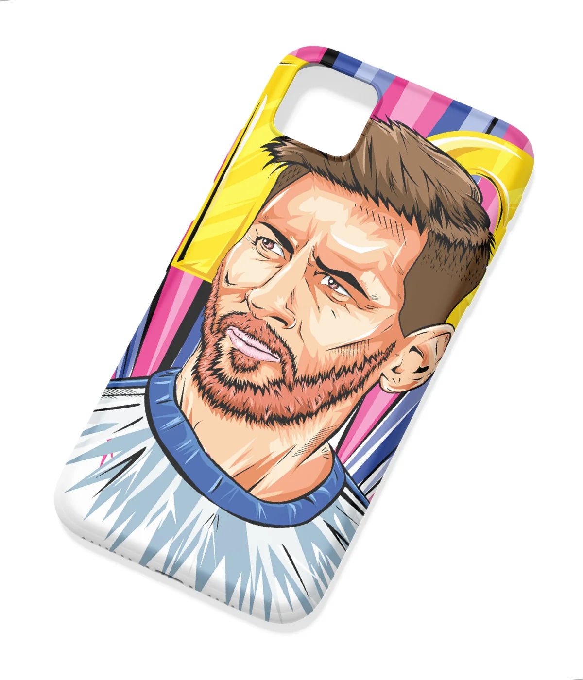 An angled view of a soft silicone case featuring a colorful design.