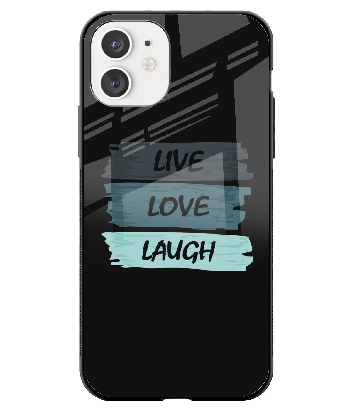 A front-on view of a glass phone case with a colorful design.