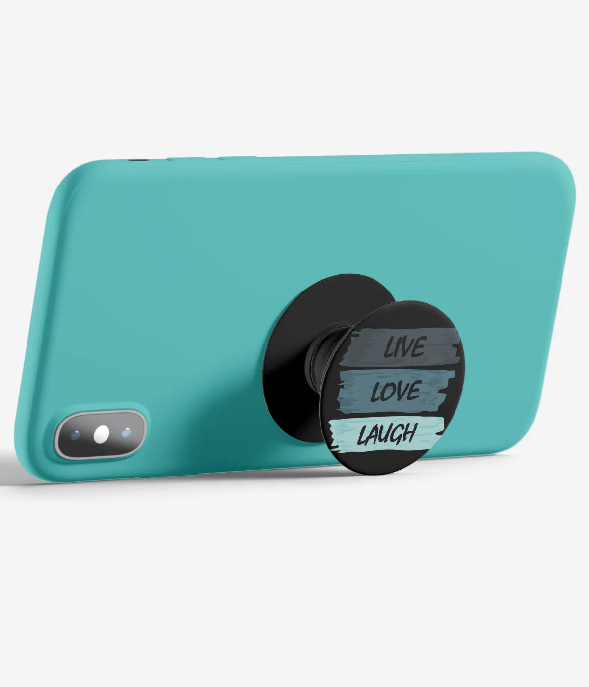 An image demonstrating how to use the phone grip as a stand to hold a mobile phone in landscape mode for hands-free viewing