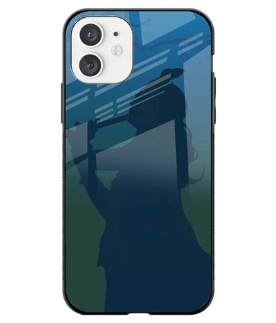 A front-on view of a glass phone case with a colorful design.