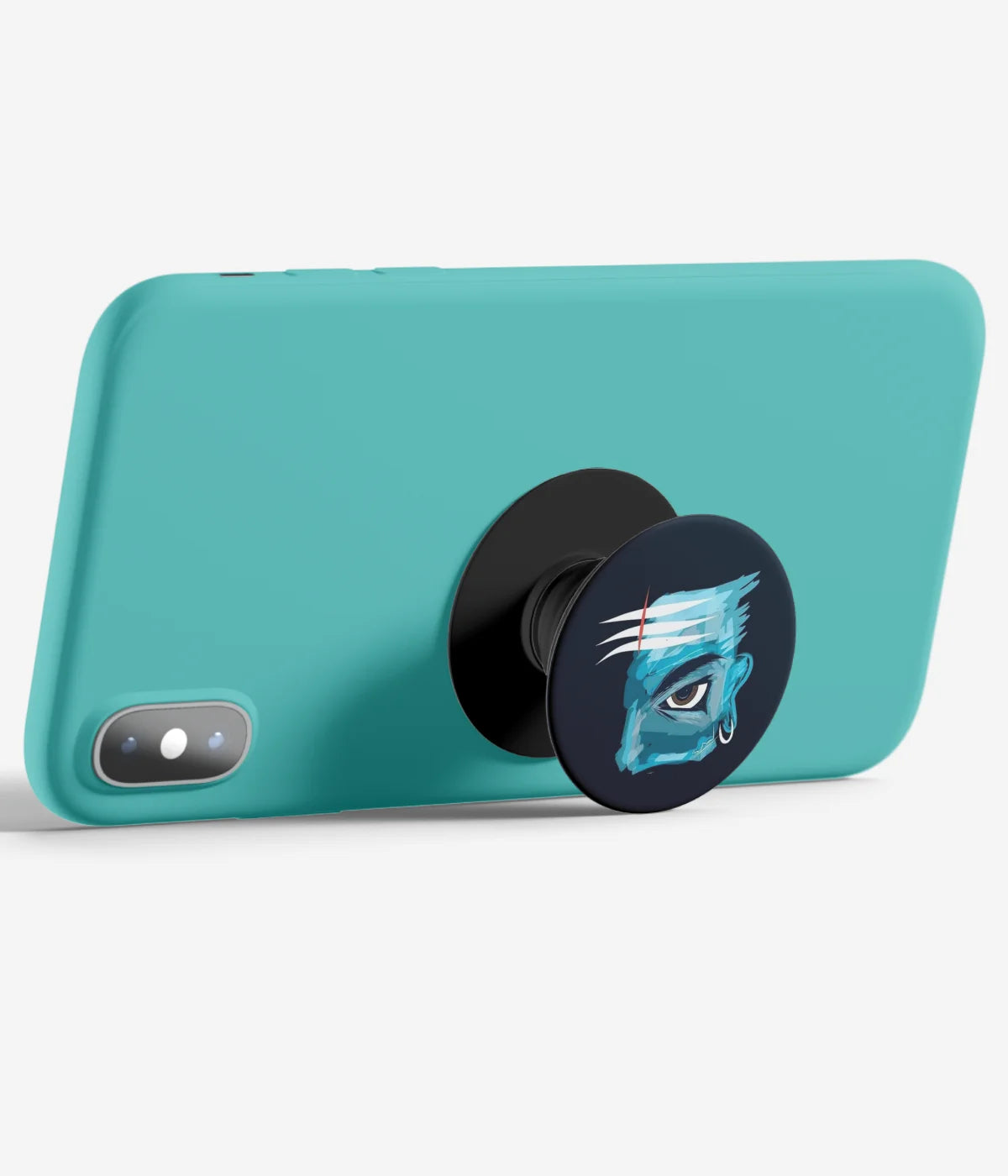 An image demonstrating how to use the phone grip as a stand to hold a mobile phone in landscape mode for hands-free viewing