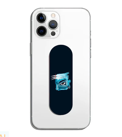 A phone grip slider applied to the back of a smartphone.