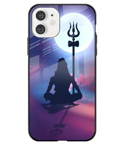 A front-on view of a glass phone case with a colorful design.