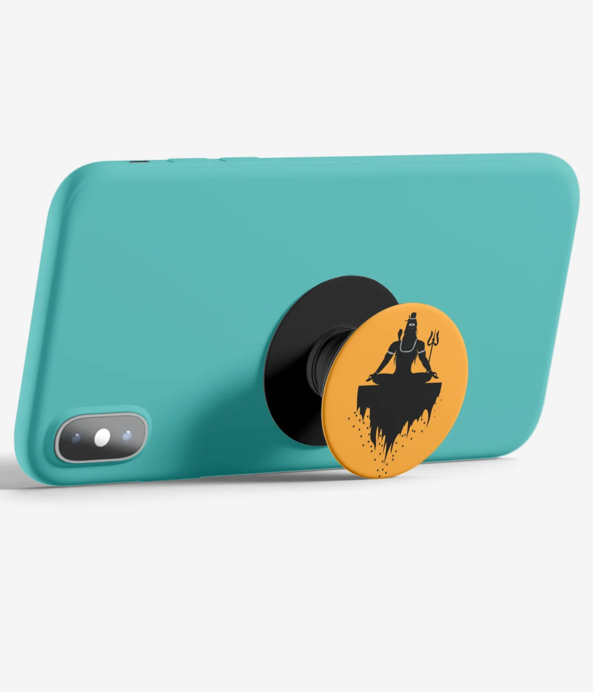 An image demonstrating how to use the phone grip as a stand to hold a mobile phone in landscape mode for hands-free viewing