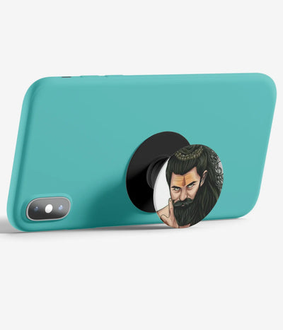 An image demonstrating how to use the phone grip as a stand to hold a mobile phone in landscape mode for hands-free viewing