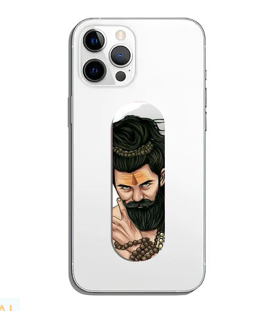 A phone grip slider applied to the back of a smartphone.