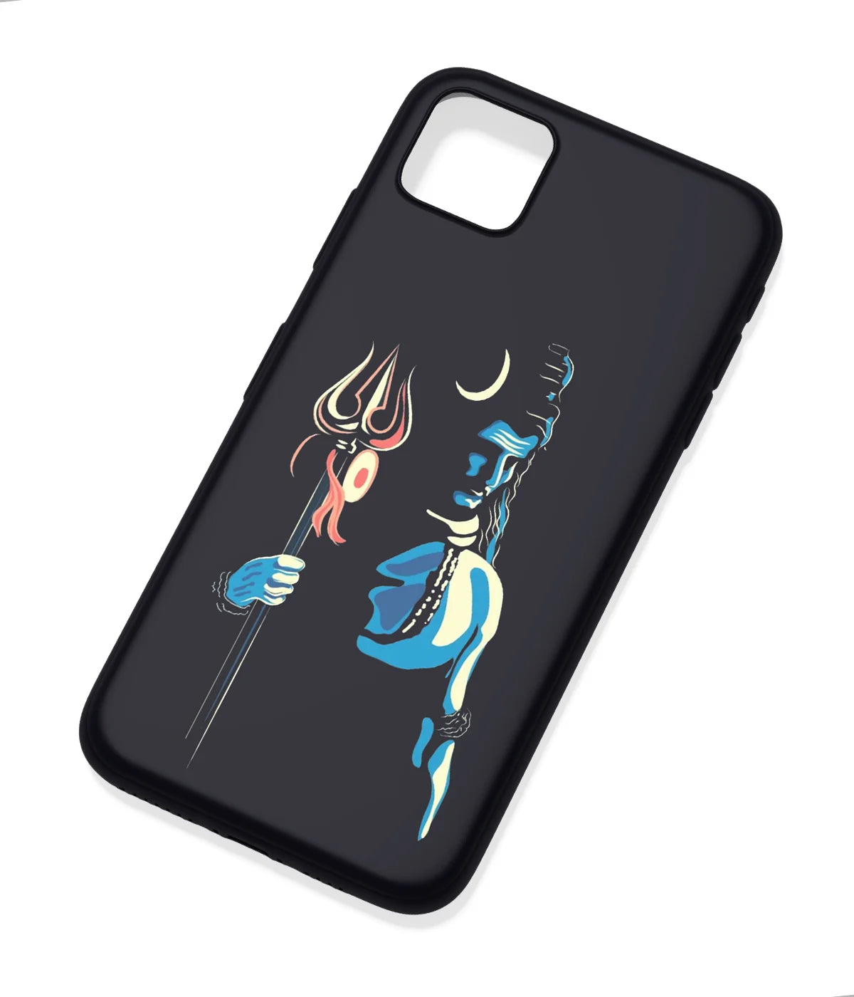 An angled view of a soft silicone case featuring a colorful design.