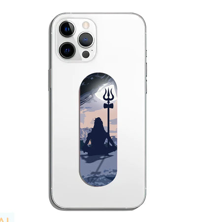 A phone grip slider applied to the back of a smartphone.