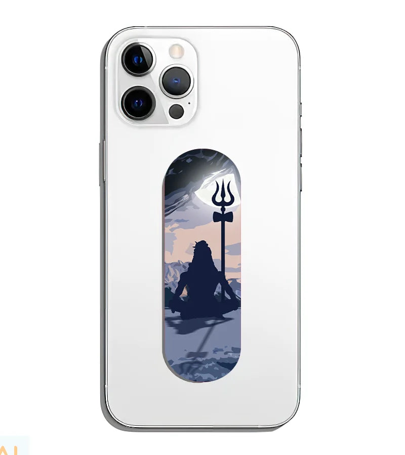 A phone grip slider applied to the back of a smartphone.