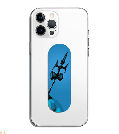 A phone grip slider applied to the back of a smartphone.