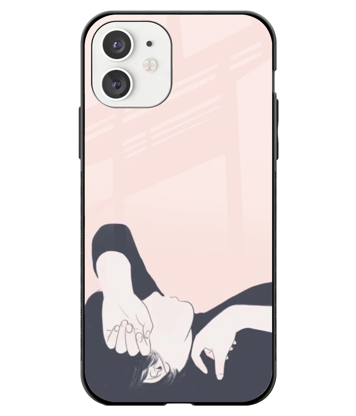 A front-on view of a glass phone case with a colorful design.