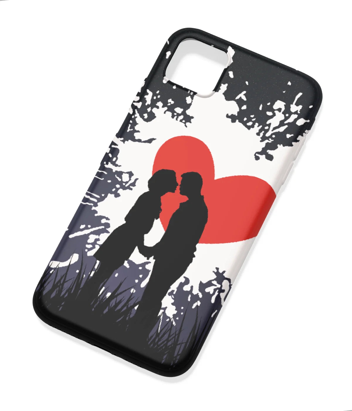 An angled view of a soft silicone case featuring a colorful design.