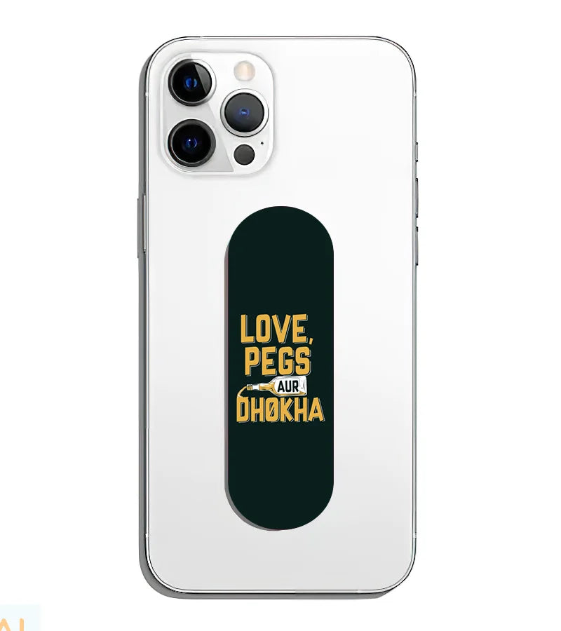A phone grip slider applied to the back of a smartphone.