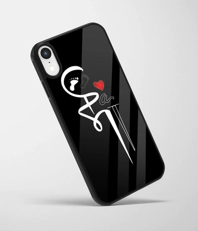 An angled view of a glass phone case featuring a vibrant design.