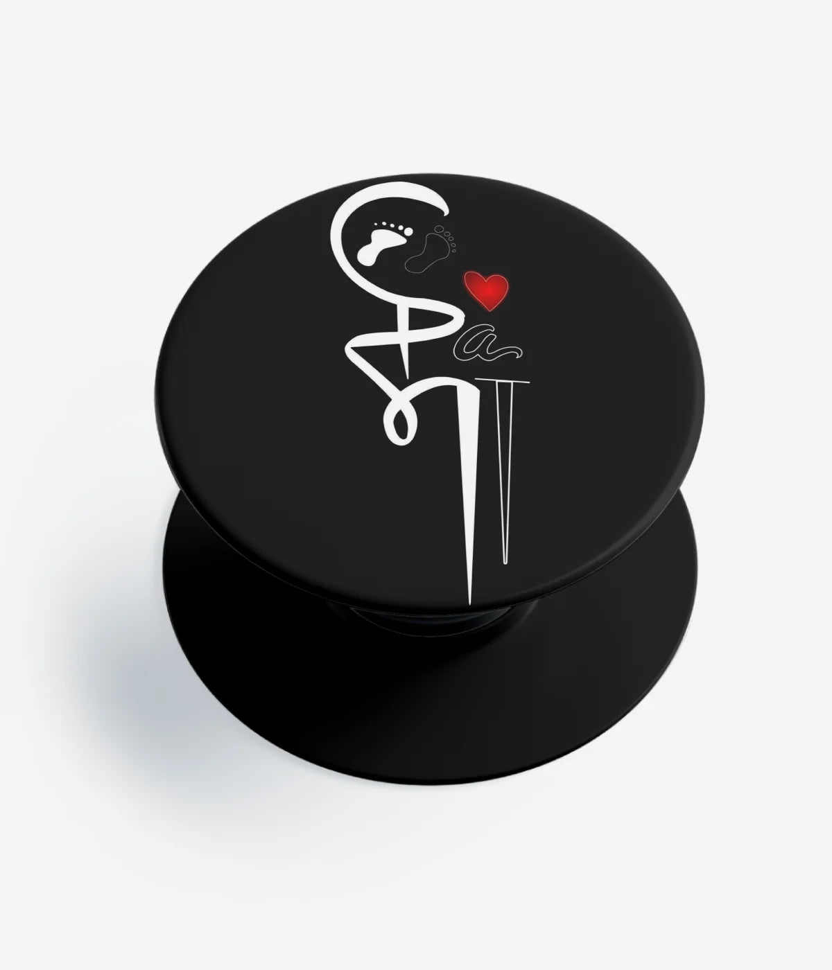 A top-down view of a phone grip holder on a clean white background