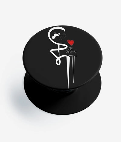 A top-down view of a phone grip holder on a clean white background