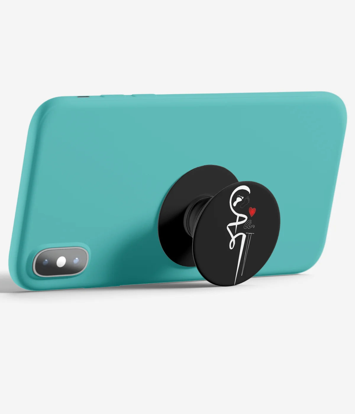 An image demonstrating how to use the phone grip as a stand to hold a mobile phone in landscape mode for hands-free viewing