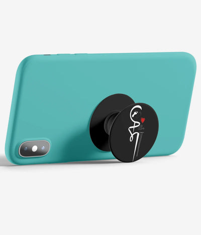 An image demonstrating how to use the phone grip as a stand to hold a mobile phone in landscape mode for hands-free viewing