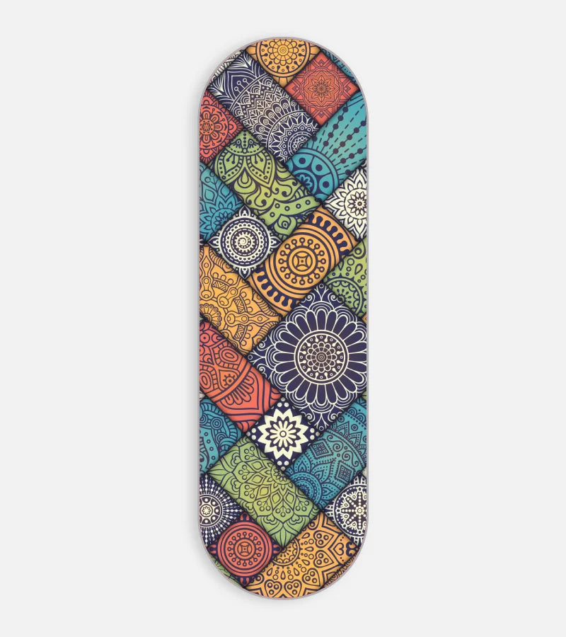 Mobile phone grip slider with a colorful design on a white background