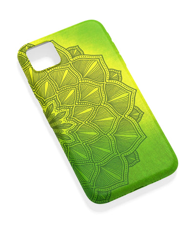 An angled view of a soft silicone case featuring a vibrant design.