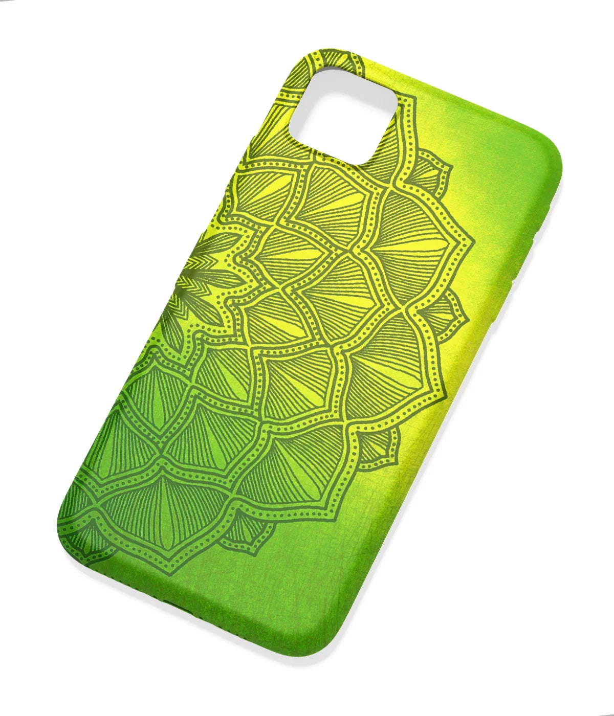 An angled view of a soft silicone case featuring a colorful design.