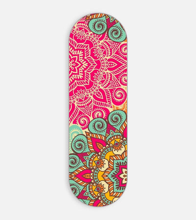 Mobile phone grip slider with a colorful design on a white background