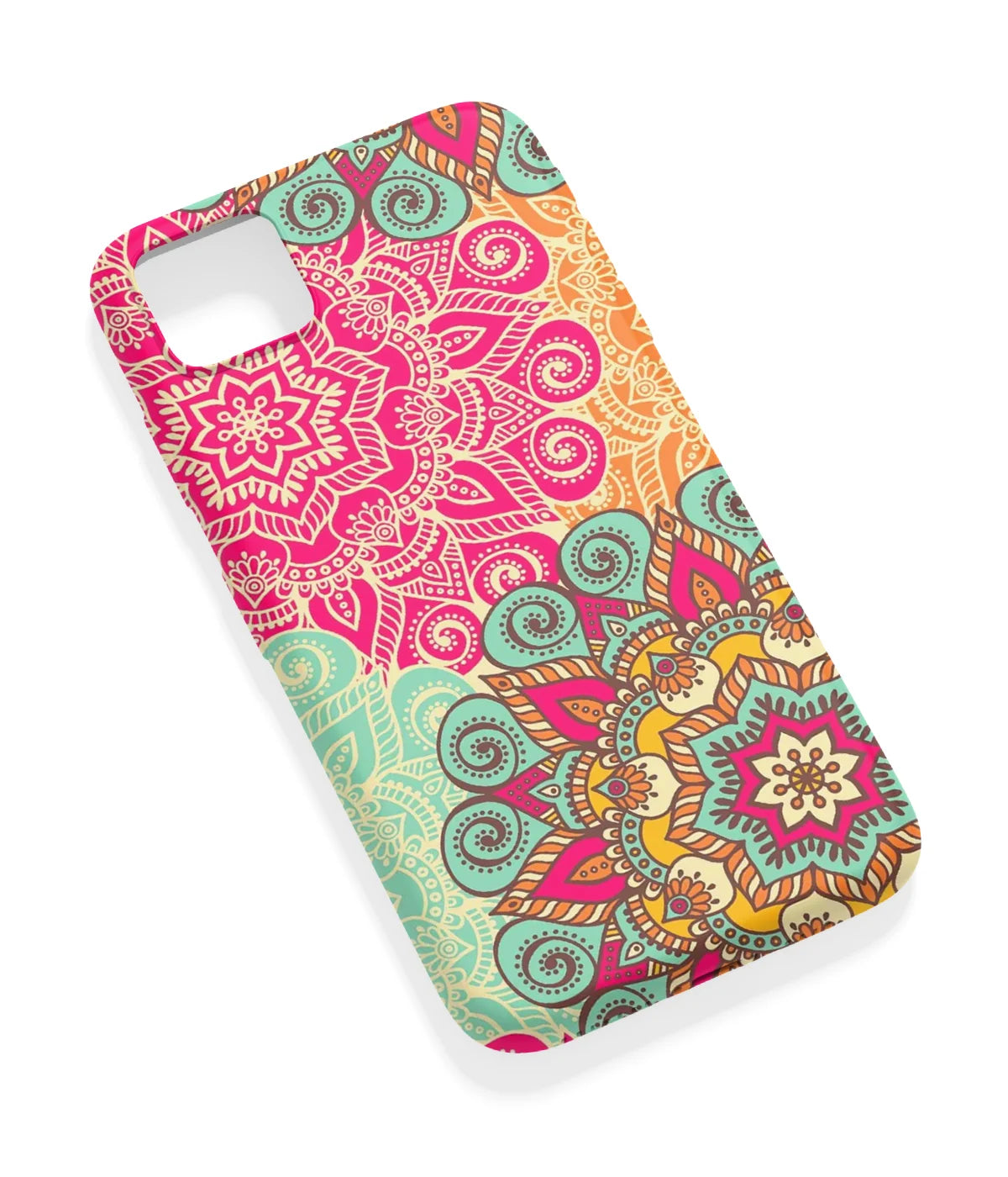 An angled view of a soft silicone case featuring a vibrant design.